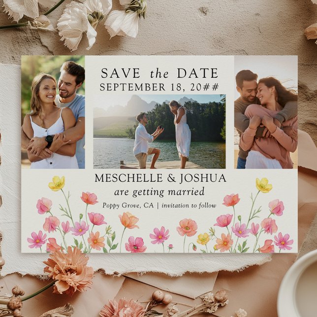 Foto-Set Pink Orange Florale Hochzeit Save The Date (Wedding Photo Save the Date from the Wildflower Bloom collection by Darling & May)