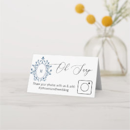 Foto-Sharing-Falt-Tischkarte Teal Monogramm Platzkarte