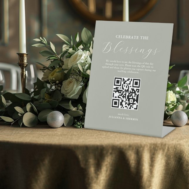 Foto-Sharing-Hochzeit Sockelschild (Christian theme sage green wedding photo sharing sign)