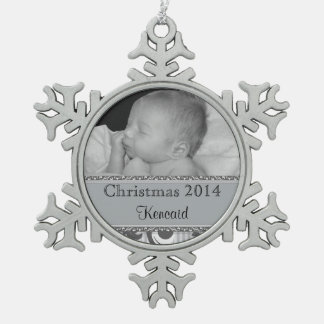 Foto-Silber des Babys erstes Weihnachts Schneeflocken Zinn-Ornament