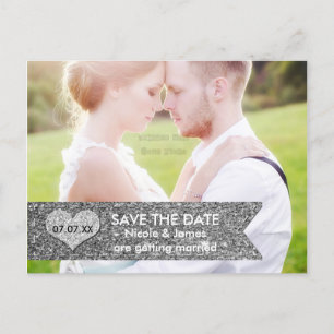 Foto Silber Glitter-Banner SAVE THE DATE Postkarte