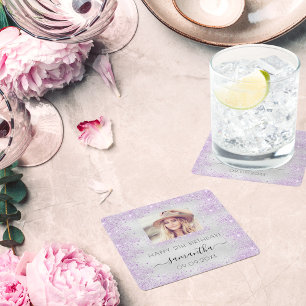 Foto silber, lila Glitzer Rechteckiger Pappuntersetzer