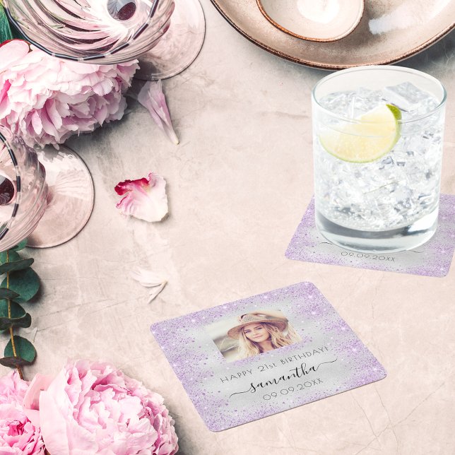 Foto silber, lila Glitzer Rechteckiger Pappuntersetzer (Von Creator hochgeladen)