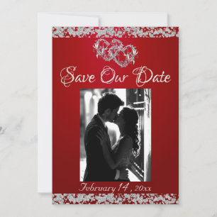 Foto, Silberherz und Glitzer - Crimson Red Save The Date