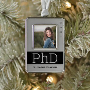 Foto Silver Black Name PhD Abschluss Rahmen-Ornament Silber