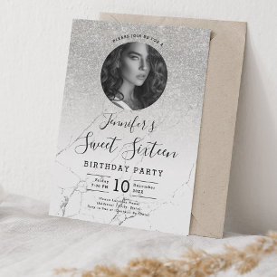 FOTO Silver Glitzer Marmor Sweet 16 Party Einladung