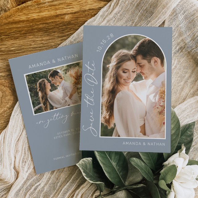 Foto Simple Elegant Dusty Blue Wedding Save The Date (Von Creator hochgeladen)