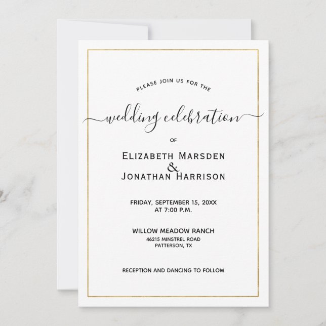 Foto Simple Elegante Script Black and Gold Wedding Einladung (Vorderseite)