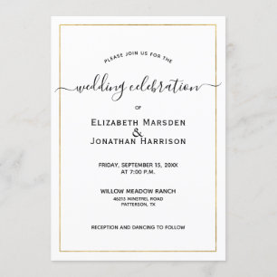 Foto Simple Elegante Script Black and Gold Wedding Einladung