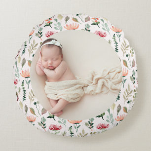 Foto & Simple White Text Unique Modern Keepsake Rundes Kissen