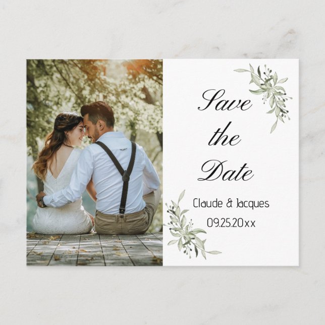 Foto Simplistic Eucalyptus Save the Date Postkarte (Vorderseite)