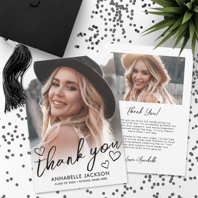 Foto Skript Herz Abschlussfeier Dankeskarte (Photo Script Heart Graduation Thank You Card)
