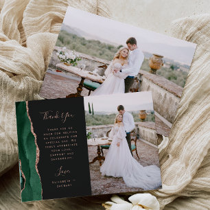 Foto Smaragdgrüner Achat Roségold Schrift Hochzeit Dankeskarte