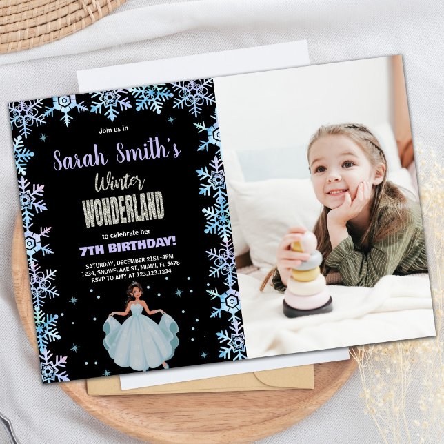 Foto Snow flake Schwarzes Winter Wunderland Einladung (Photo Snow flake Black Winter Wonderland Invitation)
