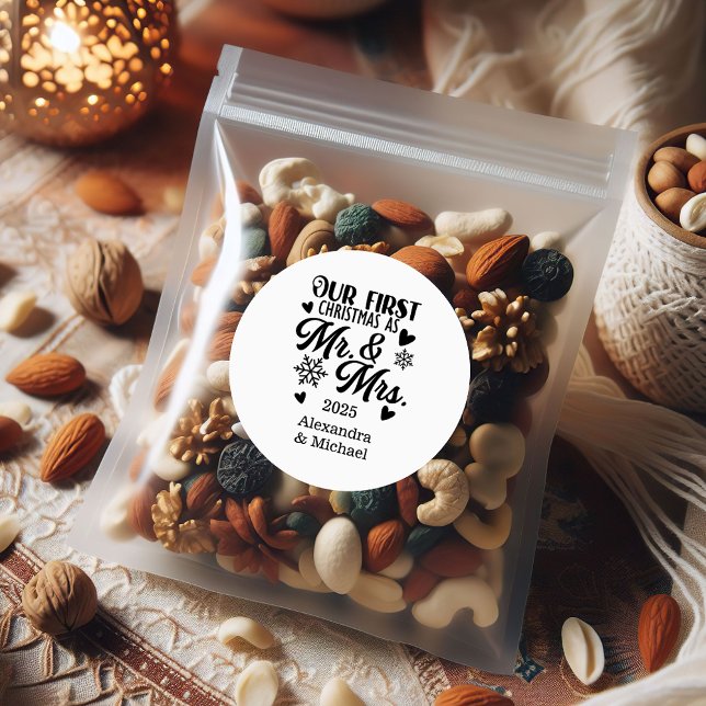 Foto Snowflakes Weihnachten Mr. und Mrs. Runder Aufkleber (Von Creator hochgeladen)