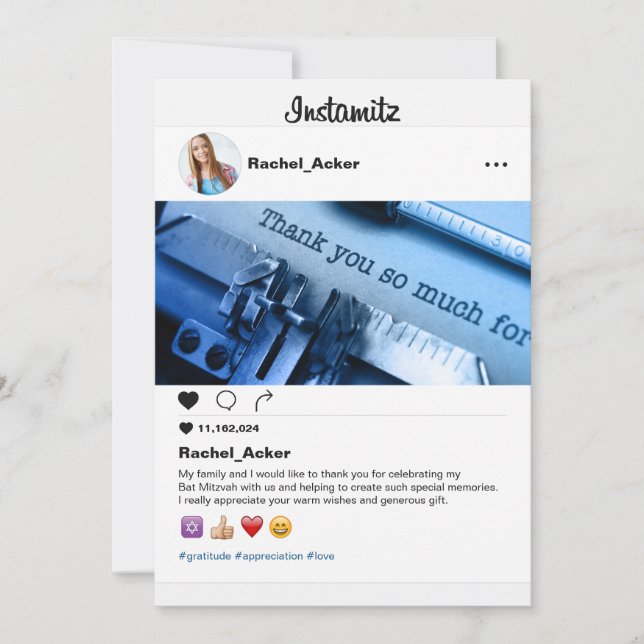 Foto Social Media Bat Mitzvah oder Bar Mitzvah Dankeskarte (Vorderseite)