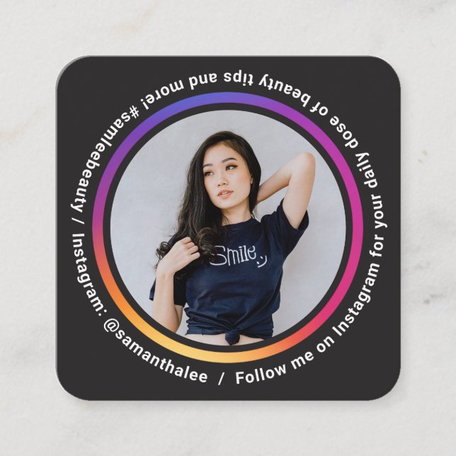 Foto Social Media Instagram Moderne Kreis schwarz Quadratische Visitenkarte (Vorderseite)