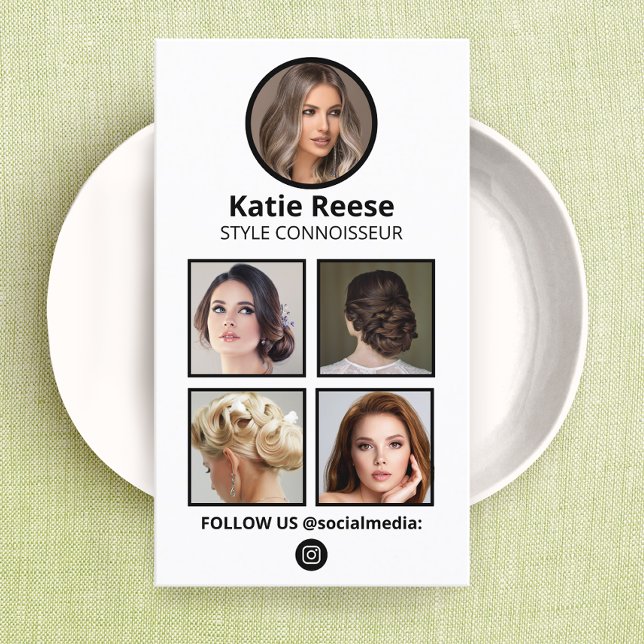 Foto Social Media, Instagram Visitenkarte (social media networking photo grid business cards with circle profile window and  qr code )