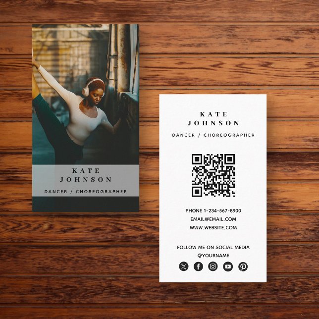 Foto Social Media QR Code Visitenkarte (Dancer Choreographer Photo Social Media QR Code Business Card)