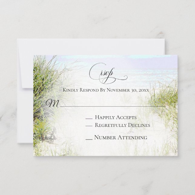 *~* Foto Soft Dune Beach Grass Wedding RSVP Karte (Vorderseite)
