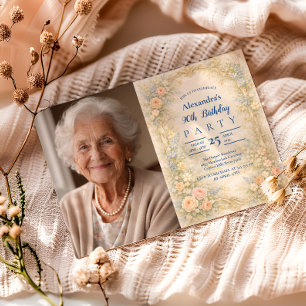 Foto Soft Pastel Barock Blumen 90. Geburtstag Einladung