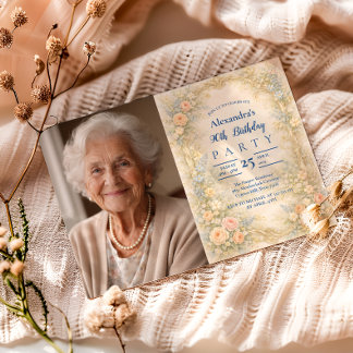 Foto Soft Pastel Barock Blumen 90. Geburtstag Einladung