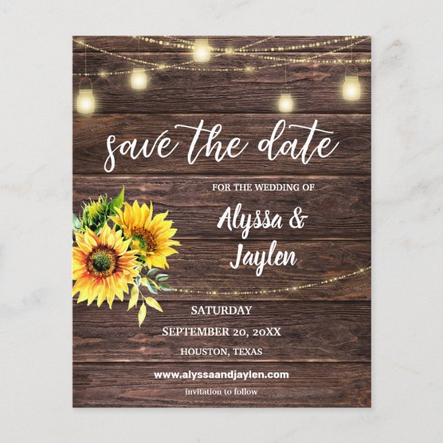 Foto Sonnenblumen Holz und Licht Save the Date (Vorderseite)