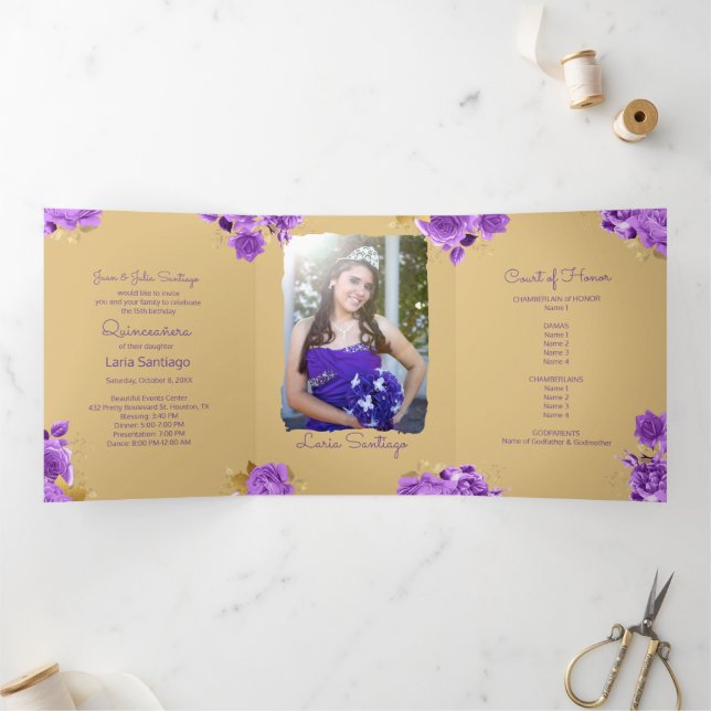 Foto Spanisch Elfenbeinküste und Lila Rose Quincea Dreifach Gefaltete Einladung (Innenseite)