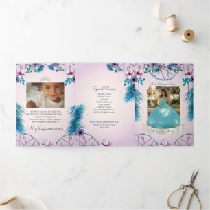 Foto Spanischer Turqouise und Pink Dream Catcher Dreifach Gefaltete Einladung