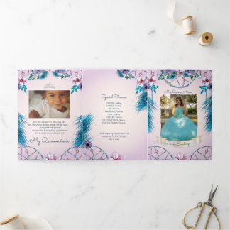 Foto Spanischer Turqouise und Pink Dream Catcher Dreifach Gefaltete Einladung