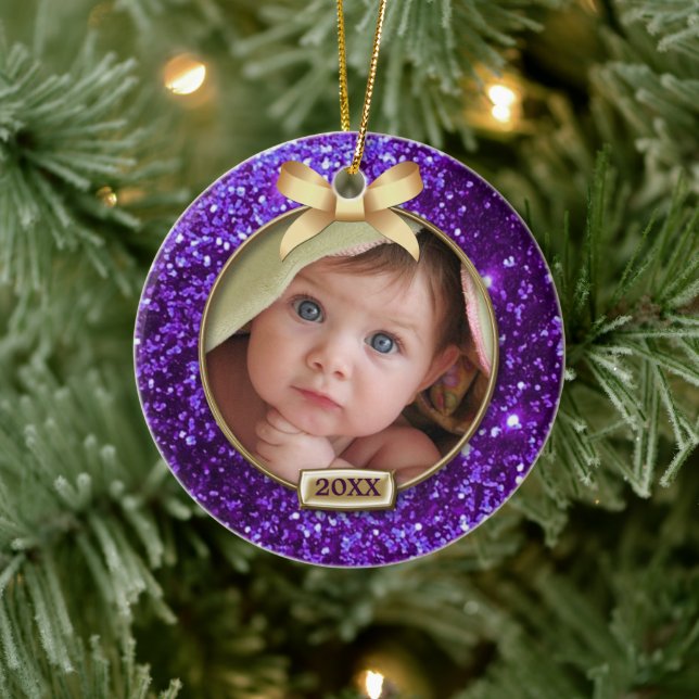 Foto "Sparkle Lila/Gold Bow" Keramikornament (Baum)