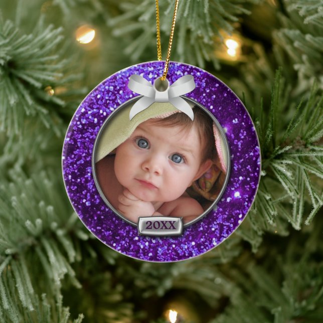 Foto "Sparkle Lila/Silver Bow" Keramikornament (Baum)