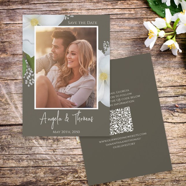 Foto Speichern Sie das Datum QR-Code Florale Grünp Save The Date (Von Creator hochgeladen)