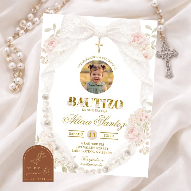 Foto-Spitze Elfenbogen Perle Bautizo Einladung (Von Creator hochgeladen)