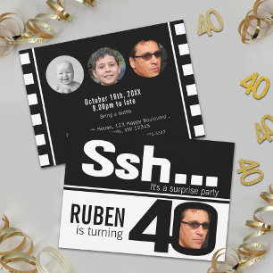 Foto ssh Männer Schwarz-weiß 40. Geburtstag 4 Foto Einladung