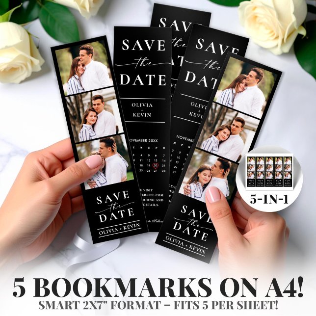 Foto-Stand 2x7" Save the Date Hochzeitsstreifen (Black Photo Booth 2x7" Save the Date Wedding Strip)