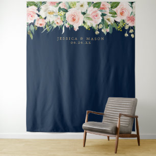Foto-Stand für Hochzeitsszenarien mit blauem Gold Wandteppich