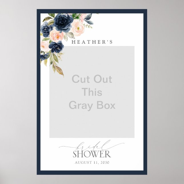 Foto-Stand für Navy Blue & Blush Floral Brautparty Poster (Vorne)