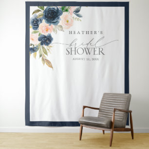 Foto-Stand für Navy Blue & Blush Floral Brautparty Wandteppich
