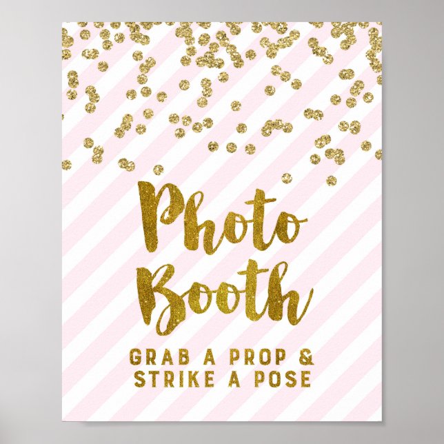 Foto Stand Hochzeitsmarkierung Rosa goldene Streif Poster (Vorne)
