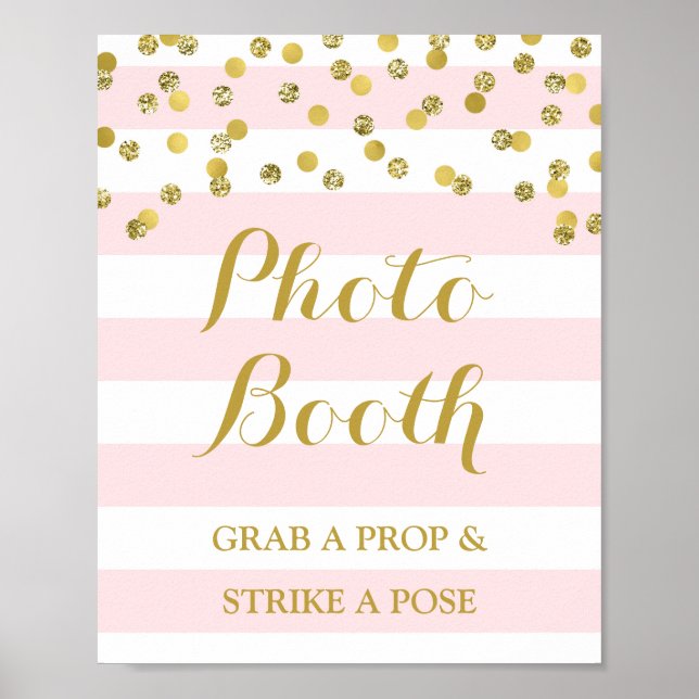 Foto Stand Hochzeitssing Pink Stripe Gold Confetti Poster (Vorne)