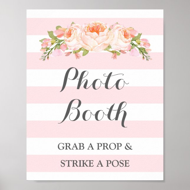 Foto Stand Hochzeitssymbol - Rosa Blume Streifen Poster (Vorne)