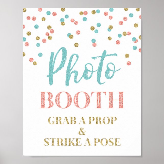Foto Stand Wedding Sign Gold Aquamarin Coral Confe Poster (Vorne)