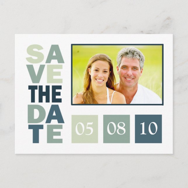 Foto-Standvorlagenvorlagen Save the Date Postkarte (Vorderseite)