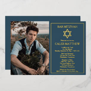 Foto   Star von David Dark Blue Bar Mitzvah Folieneinladung