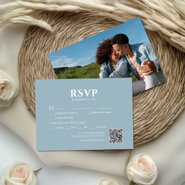 Foto Staub Blau QR Code Hochzeit RSVP Karte (Von Creator hochgeladen)