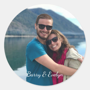 Foto-Sticker mit Text unten Runder Aufkleber