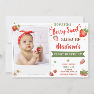 Foto Strawberry Geburtstag Einladung 1. Geburtstag