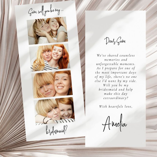 Foto Strip 4 Bilder Bridesmaid Vorschlag Card Save The Date (Front and back view)