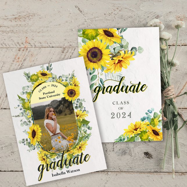 Foto Sunflower Script Abschluss Ankündigung (Photo Sunflower Script Graduation Announcement)